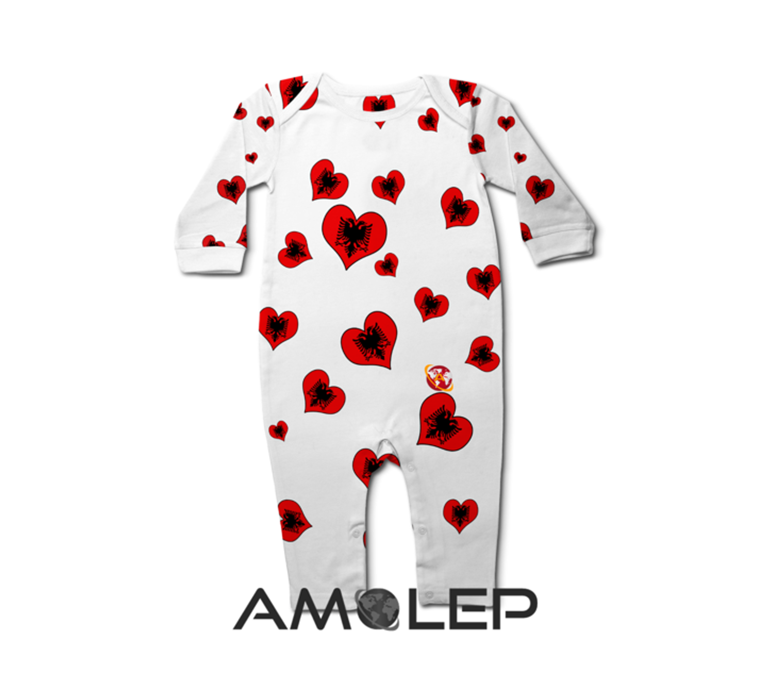 Albania Hearts Baby Long Sleeve Romper/Bodysuit(Amolep)