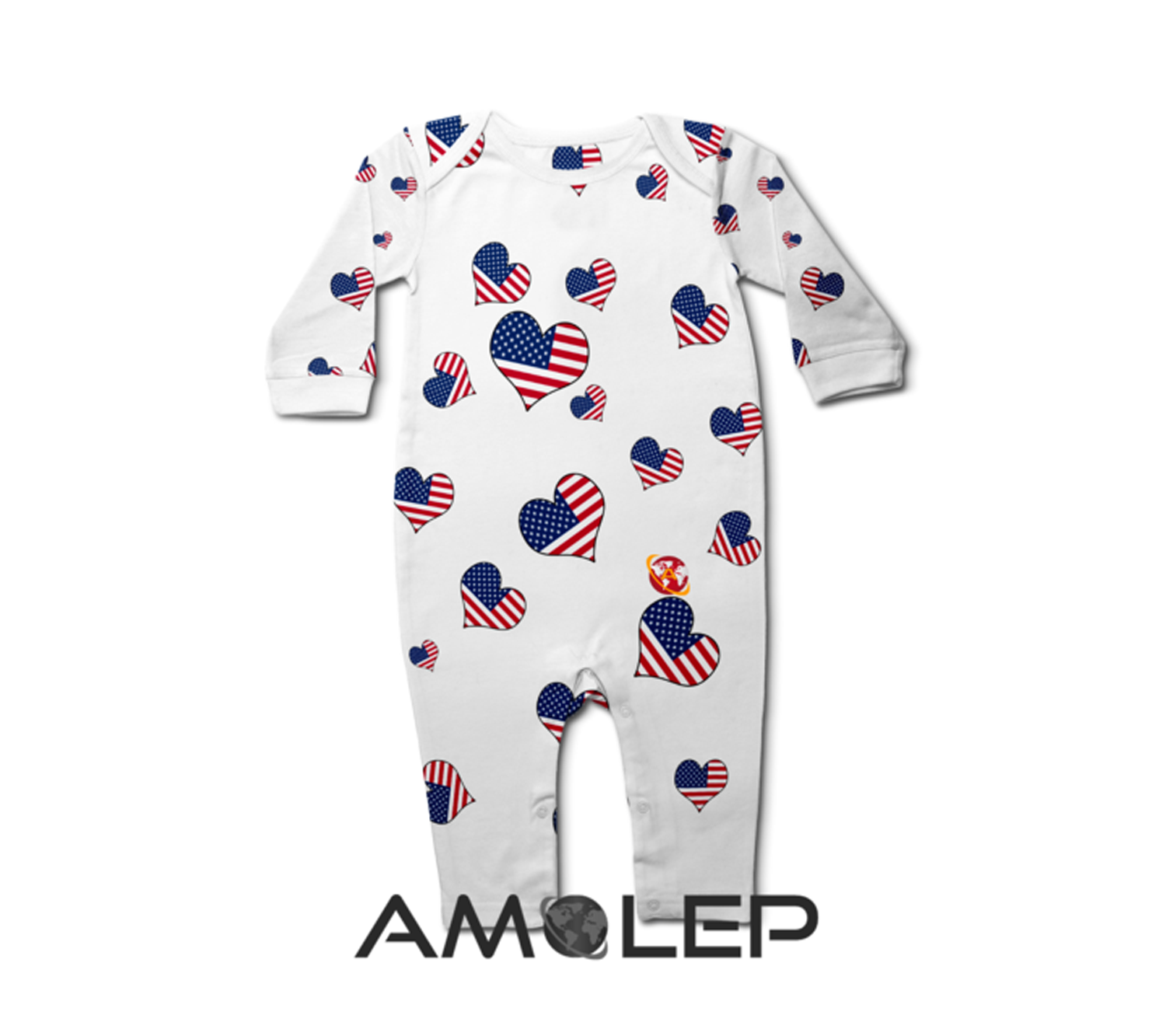 United States of America (USA) Hearts Baby Long Sleeve Romper/Bodysuit(Amolep)